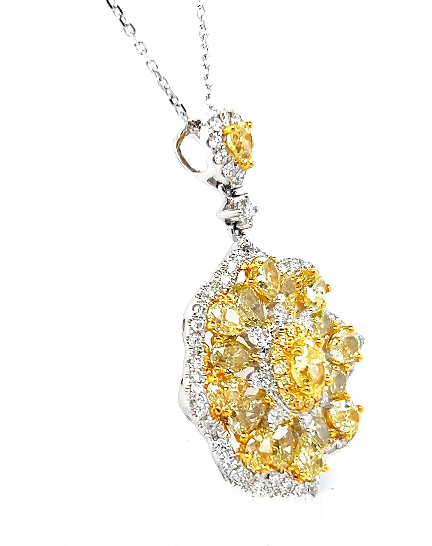 Canary Yellow Diamond Flower Pendant