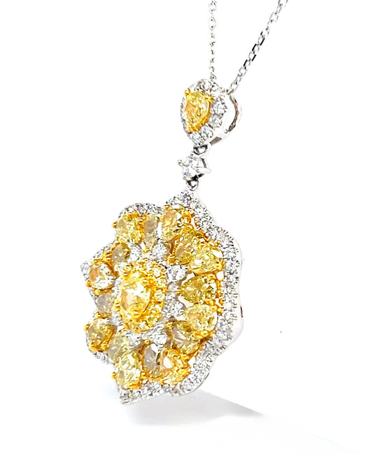 Canary Yellow Diamond Flower Pendant