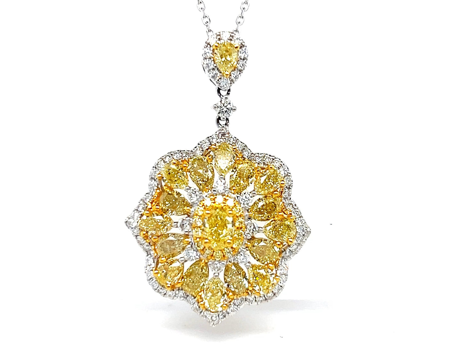Canary Yellow Diamond Flower Pendant